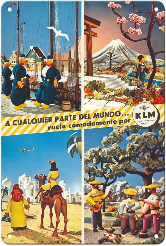 Pacifica Island Art Holland Japan Middle East Mexico - KLM Royal Dutch Airlines - Vintage Airline Travel Poster - 8 x 12 in sign