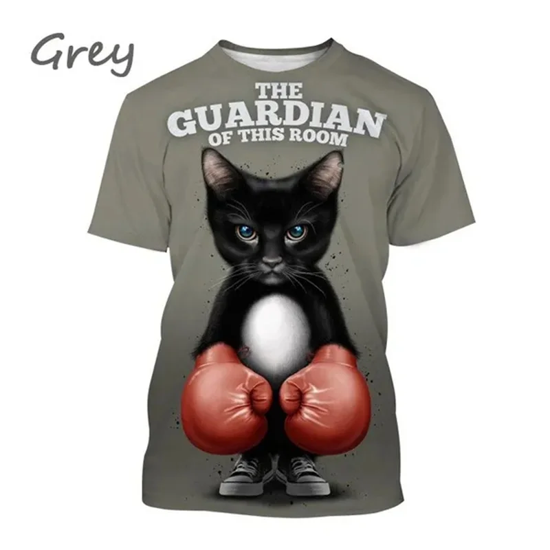 Funny Boxing Cat T Shirt Novelty Men 3D Muay Thai Cats Boxer Print T-shirt Cool Designs Felinae Felis Catus Kids Tops Tee Shirts