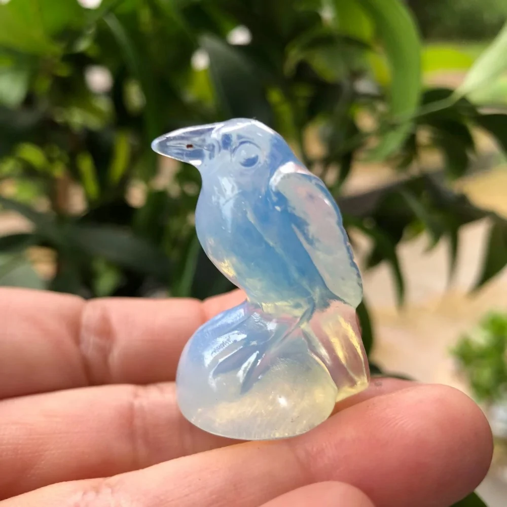 pink opalite crow bird Statue Healing Fengshui Energy Stone Craft Home Decor Carving Unique Christmas Gift