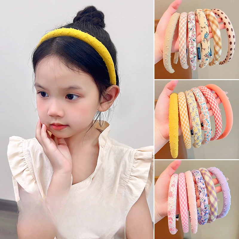 3 Pcs/Set New Women Girls Plaid Floral Colors Broadside Hairbands Sweet Children Vintage Cute Hair Hoop Kids Hair Accessories