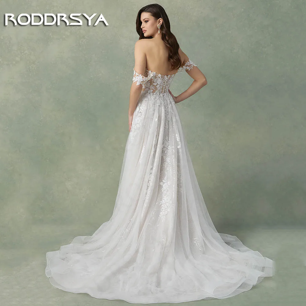 RODDRSYA A Linha Fora Do Ombro Vestido De Noiva 2024 Noiva Backless Lace Apliques Vestidos De Noiva De Tule V Neck vestidos novias boda Vestido de noiva sem ombro em uma linha 2024 Bride  Vestidos de noiva com apliques