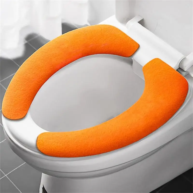 Universal Toilet Seat Cover Soft WC Paste Toilet Sticky Seat Pad Washable Bathroom Warmer Seat Lid Cover Pad Cushion Solid Colo