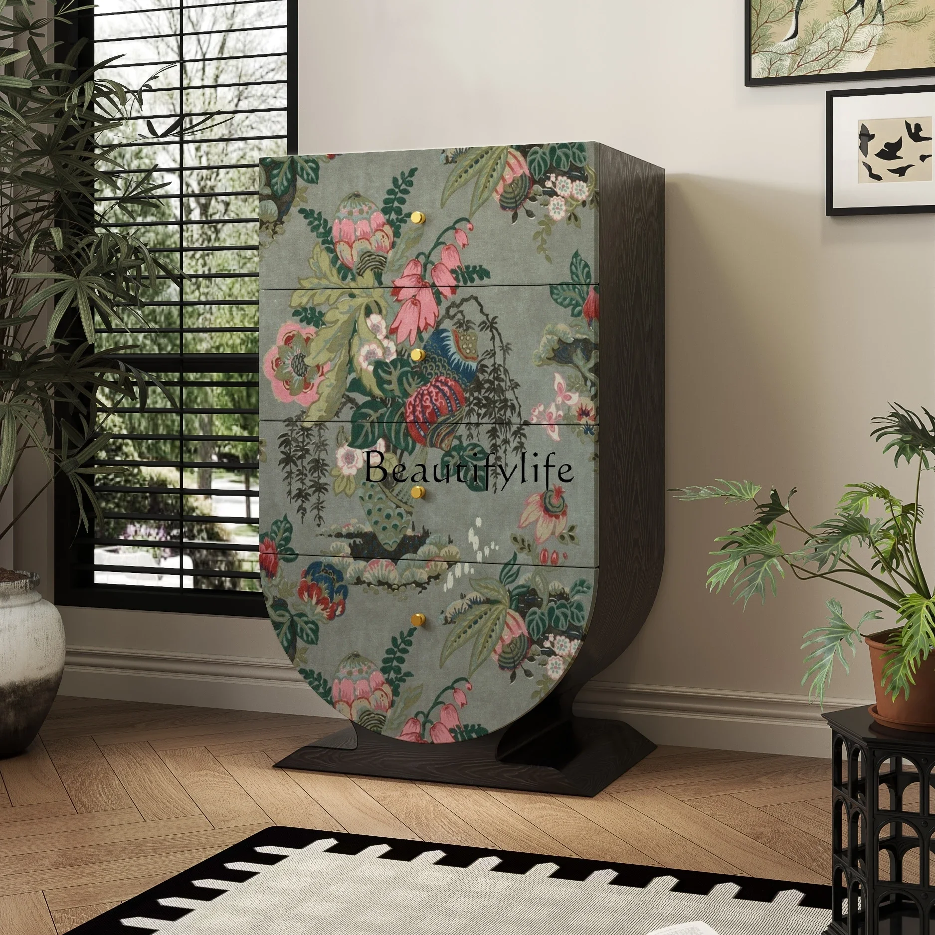 خزانة تخزين جانبية لتناول الطعام من الخشب الصلب بأربعة صناديق من Ljy #1