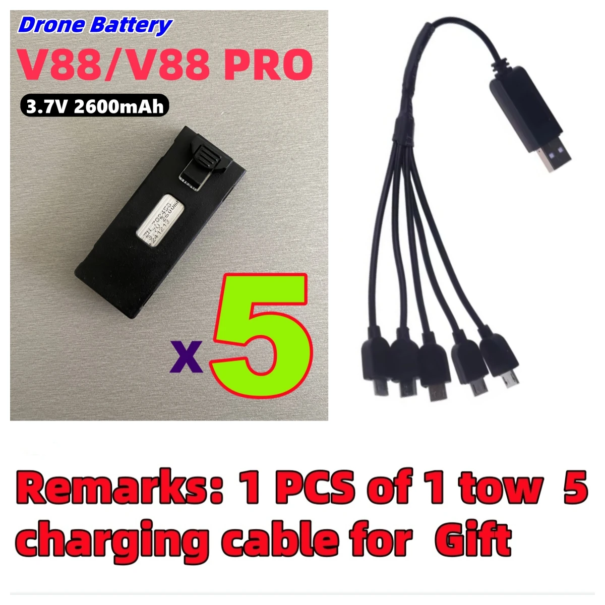 JHD V88 3.7V 2600mAh LiPo Battery Drone Backup V88 PRO Battery For V88/E88 Mini Drone Battery RC Parts