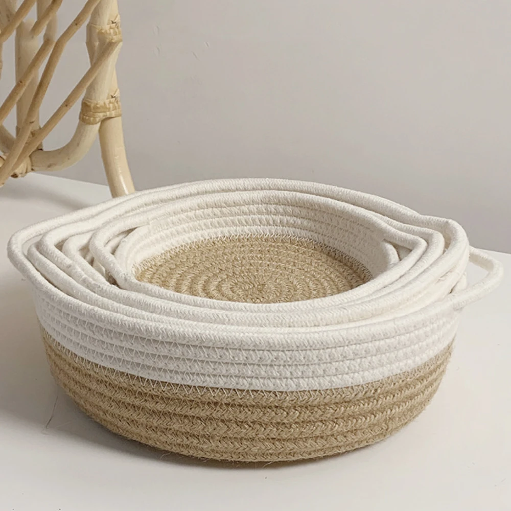 الشمال سطح المكتب سلات التخزين مجوهرات أشتات مفتاح مستحضرات التجميل تنظيم صناديق القط اللعب المنسوجة القطن حبل صندوق تخزين مع مقابض