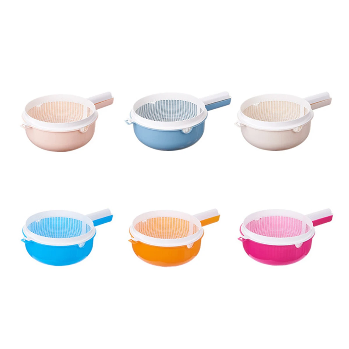 

Drain Basket with Lid Washing Rice Filter Strainer Double Layer Vegetable Handle