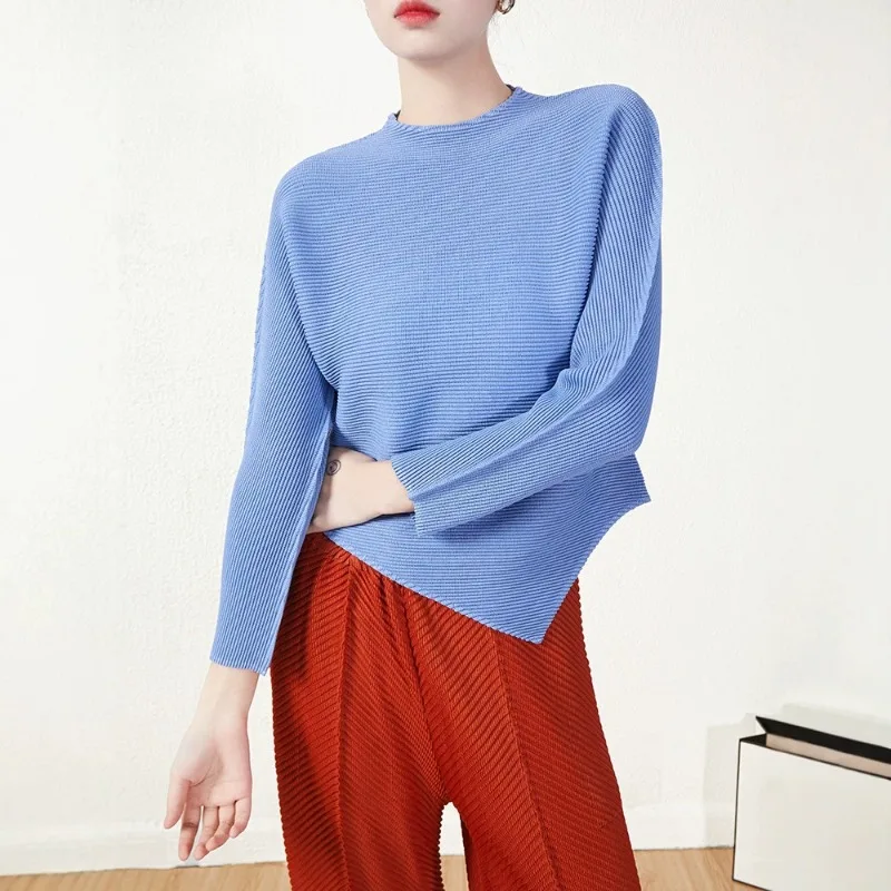 Miyake Pleated 2026 Simple Fashion Solid Color Pleated Top Loose Casual Versatile Irregular Long Sleeve Design Shirt for Women