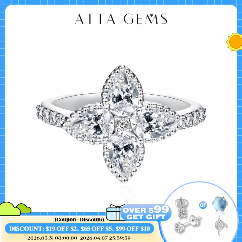 

ATTAGEMS Luxury Clover Moissanite Engagement Rings for Women S925 Silver Bride Wedding Fine Jewelry Solid 18k/14k/10k Gold Gifts