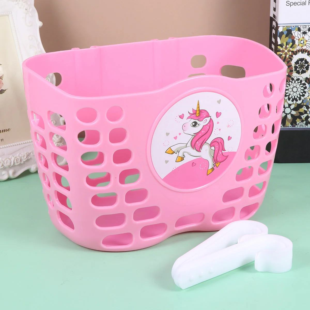 

1pc Plastic Children Basket Unicorn Pattern Thickened Bike Hanging Storage Basket for Kids Bike (Pink)