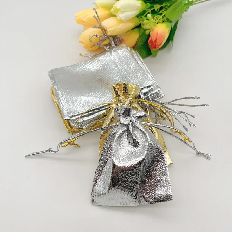 

100pcs 9x12cm Gold Silver Gift Bags Wedding Packaging Cloth Sachet Bag Drawstring Gift Pouch for Jewelry Storage Packaging Bags