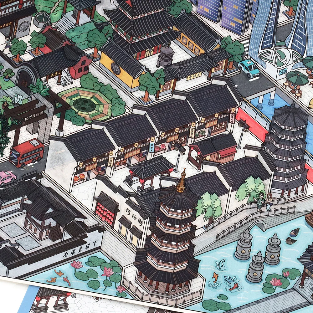 Kawaii 3D grote stad hoekscènestickers DIY handgemaakte stapelen creatieve plakboekstickers