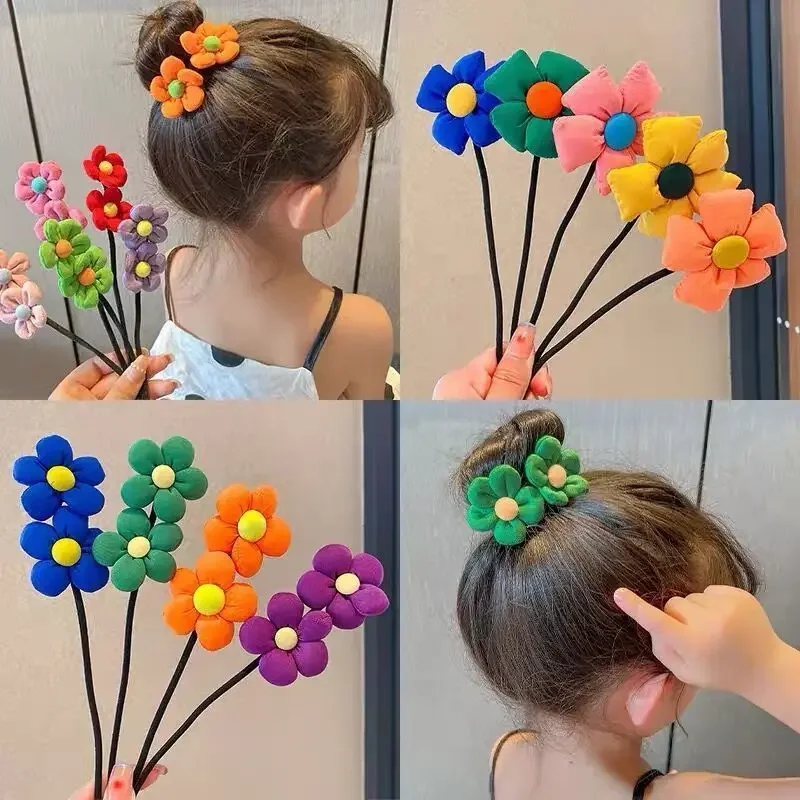 Children Flower Hair Bun Maker Floral Donut Updo Hair Stick DIY Plate Hair Bendable Hairband Hair Accessories Gift