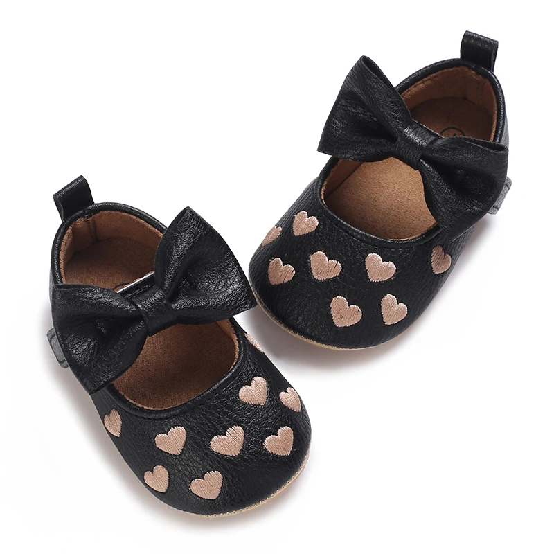 Trendy Elegante Strik Hart Mary Jane Schoenen Voor Baby Meisjes, Lichtgewicht Zachte Zool Wandelschoenen Voor De Lente En De Herfst