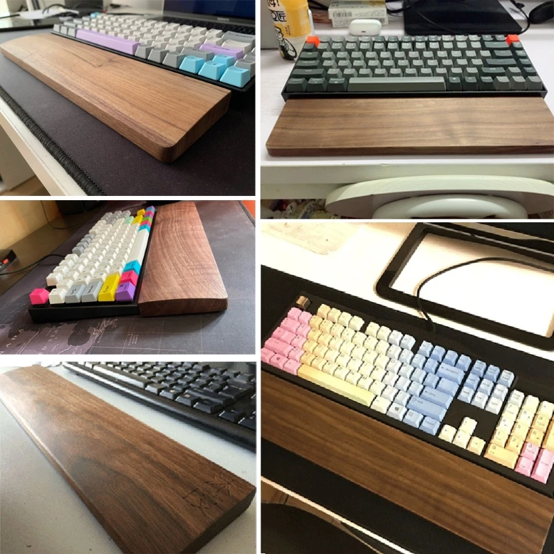 لوحة المفاتيح الخشبية المعصم بقية الجوز المعصم الراحة الصلبة ماوس الوسادة المعصم الحرس للوحة المفاتيح (الجوز ، 61 87 104 مفاتيح)