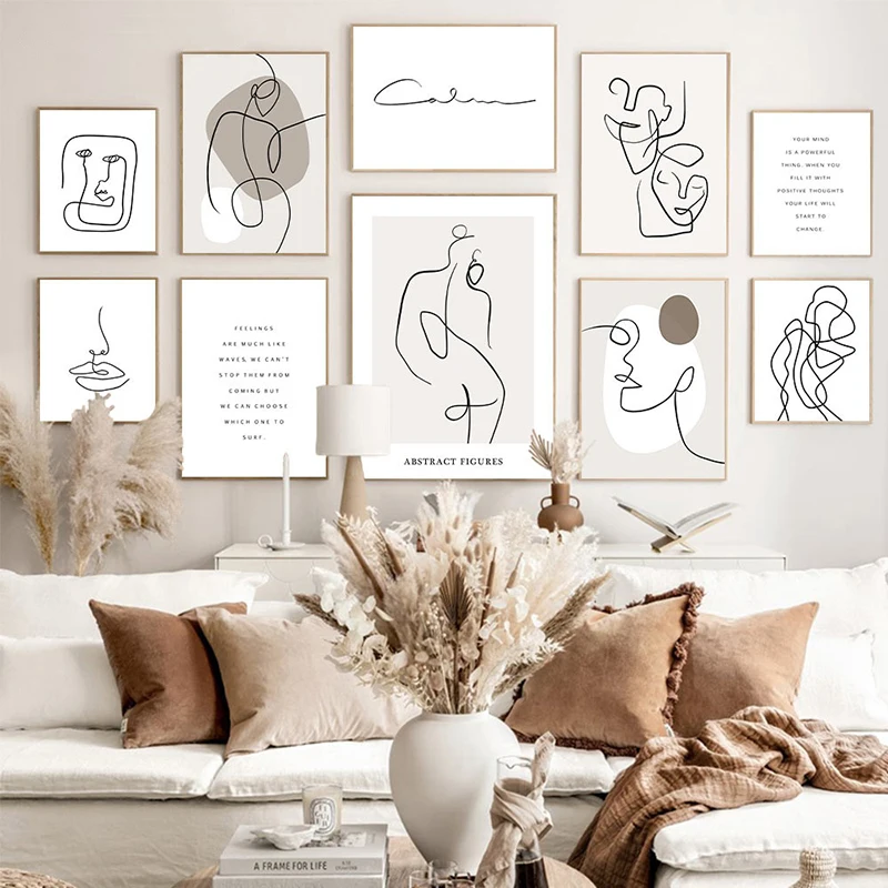 الملصقات مجردة الحد الأدنى الرسم على لوحات القماش الجدارية خط الجسم الوجه الفن يطبع الشمال جدار صور لغرفة المعيشة الديكور #2