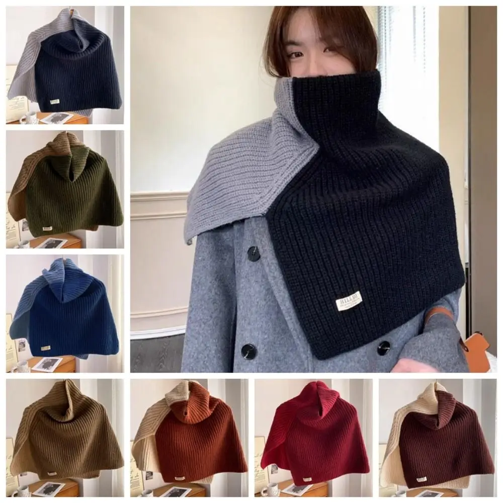 Simple Contrast Color High Collar Shawl Warm Wool Scarf Knitted Shawl Irregular Korean Style Scarves Neck Wraps Winter