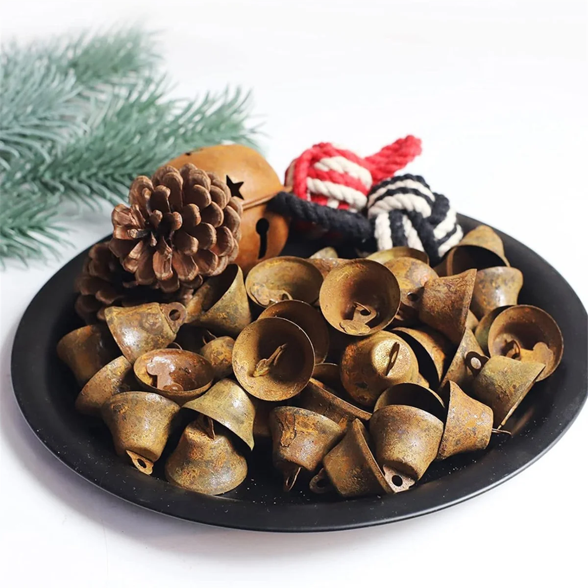 50 PCS Mini Jingle Bells, Christmas Bells, for Crafting Wreath Craft Bells, Holiday Home Decoration Bells (Rusty 1 Inch)