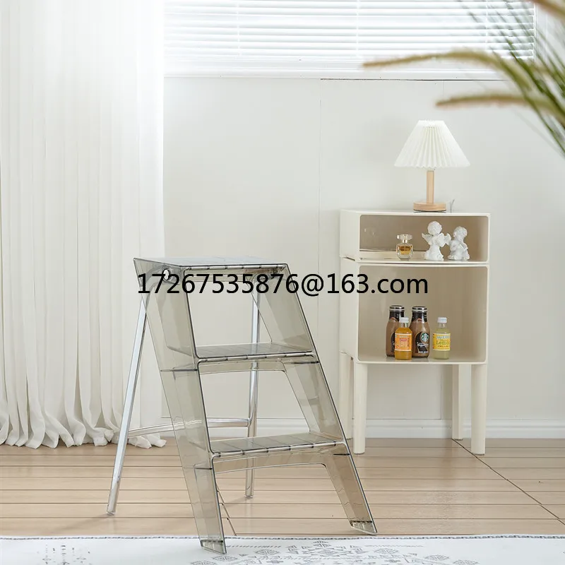 

Household function ladder Transparent folding indoor storage Three-step herringbone ladder Acrylic pedal ladder