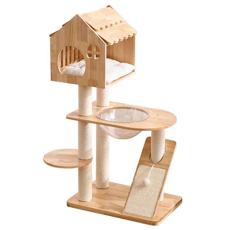 Árbol de gatos de madera maciza para techo, juguete de escalar - imagen 3