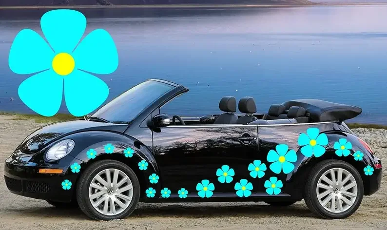 

32 blue pansy flower car decals, stickers, car graphics, daisy stickers