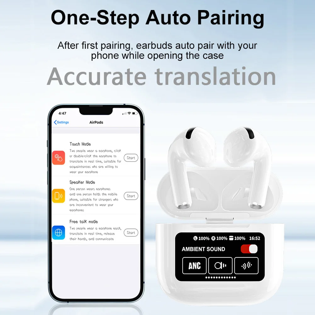 144 Languages Intelligent Translate Earbuds ANC Noise Cancelling AI Translator Earbuds 99% Accuracy for Travel Business Learning