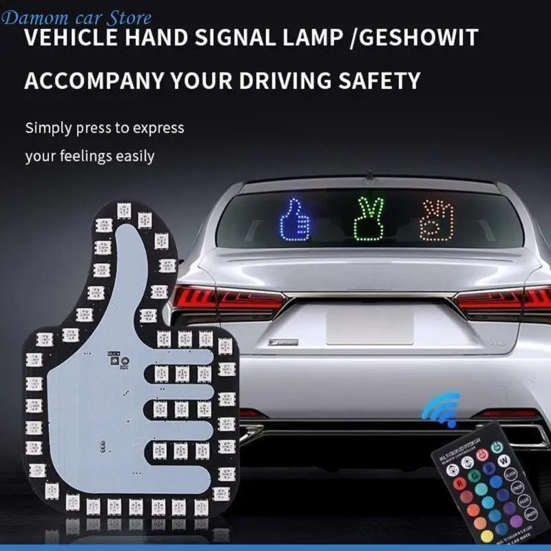 A2UC Funny Car Finger Light Remote Control Sticker Back Window LED Middle Finger Sign