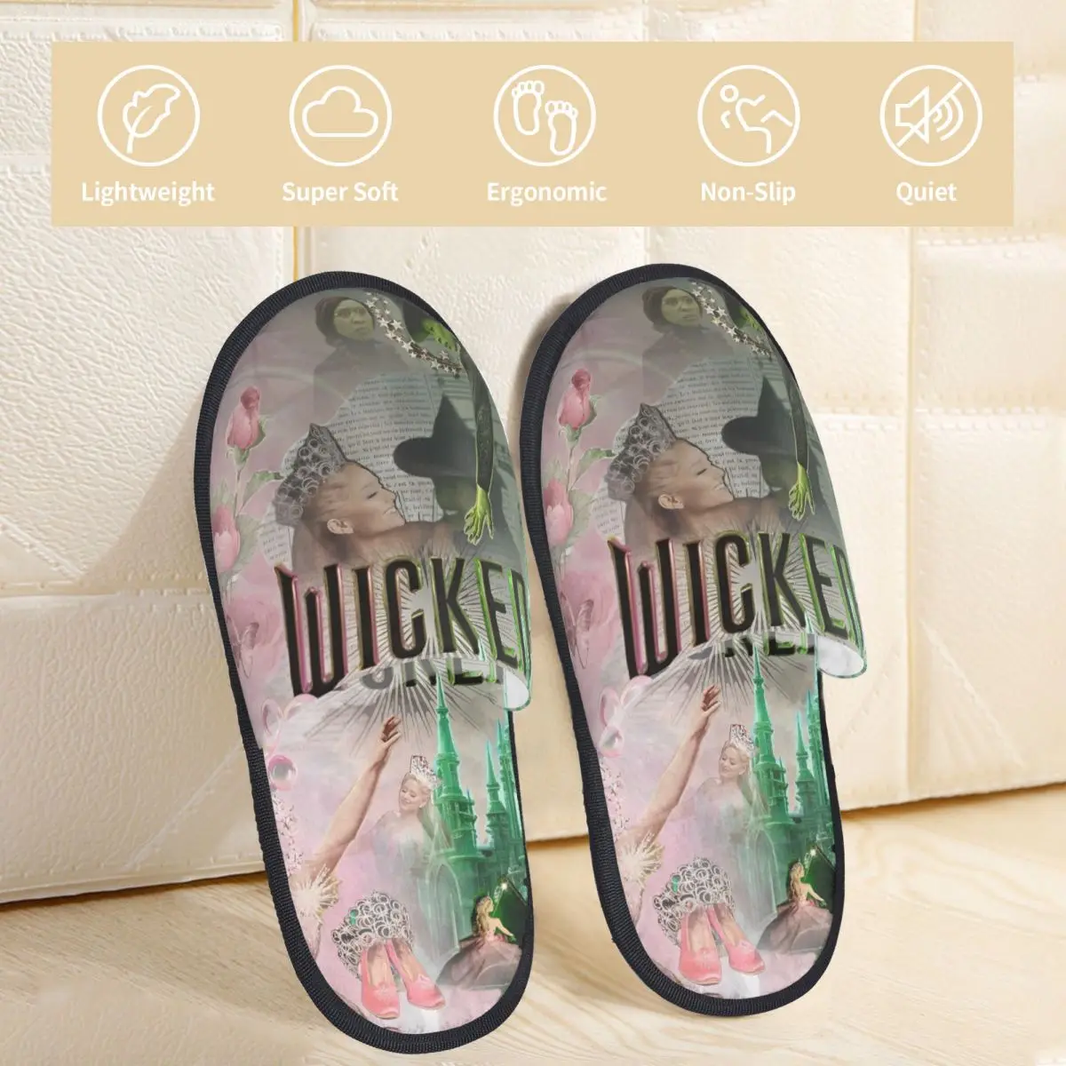 

Зимние меховые хлопковые тапочки Wicked Musical Movie 2025, аксессуары, домашние меховые шлепанцы, тапочки для спальни, уютные противоскользящие шлепанцы