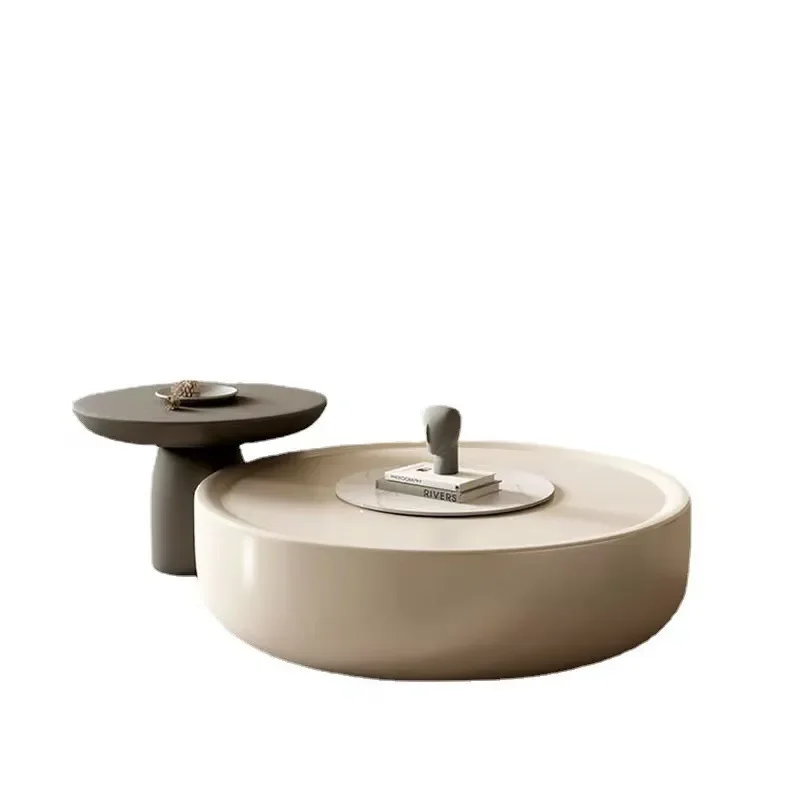Round Coffee Table Set Wabi Sabi Cream Style Small Living Room Furniture Modern Minimalist Low Profile End Table Combo for