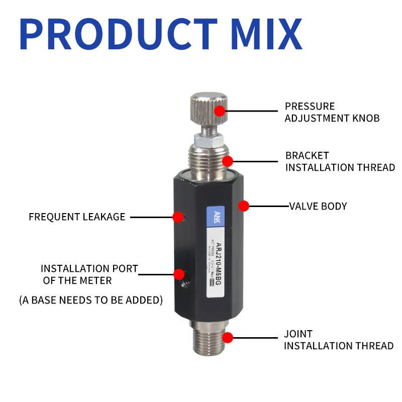 Pneumatisches Mikro-Mini-Druckregelventil ARJ210-M5, Luftdruckregelventil ARJ1020, Gasdruckminderventil