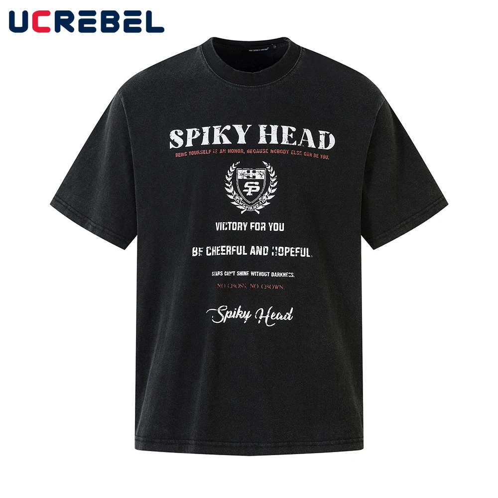 

Letter Print Short Sleeve T-shirt Mens Distressed High Street Summer Loose Crew Neck Cotton Tee Men Tshirt