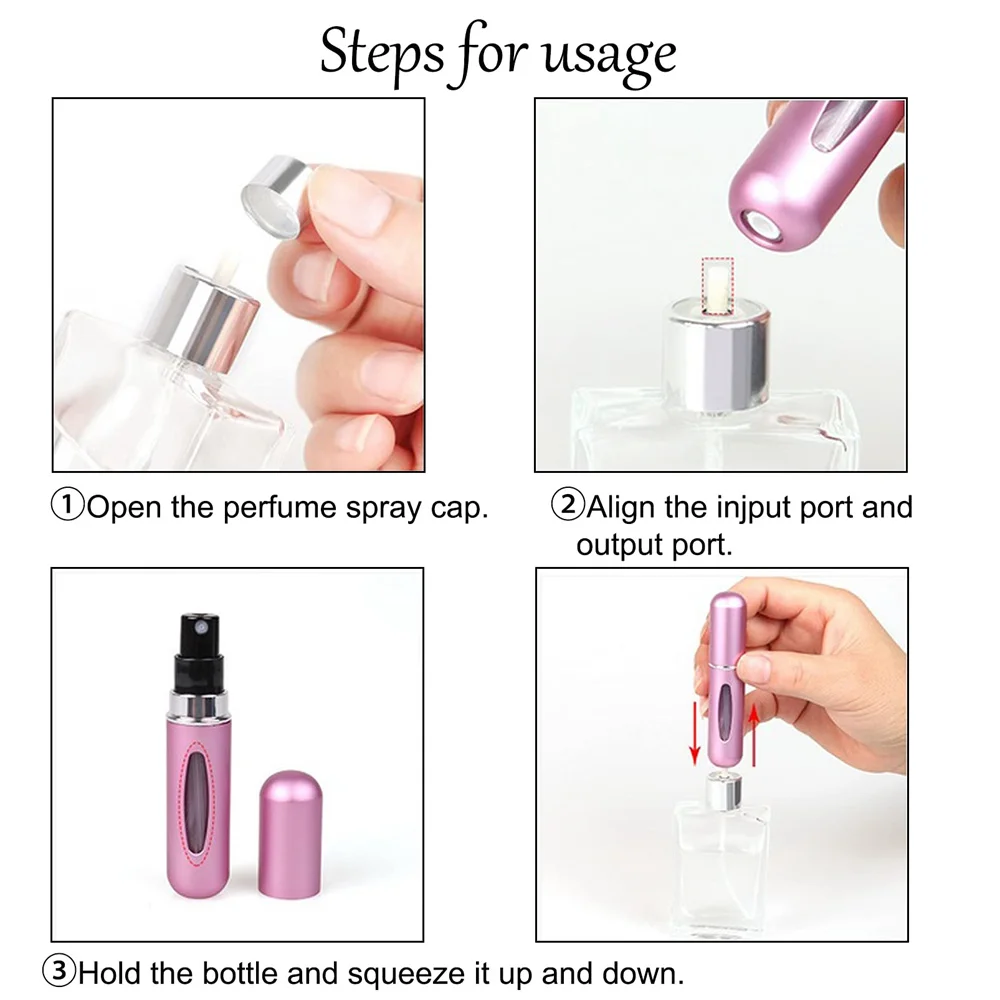 5ml Portable Mini Refillable Perfume Atomizer Bottle Refillable Perfume Spray Atomizer Bottom Refill Scent Pump Case Travel Tool