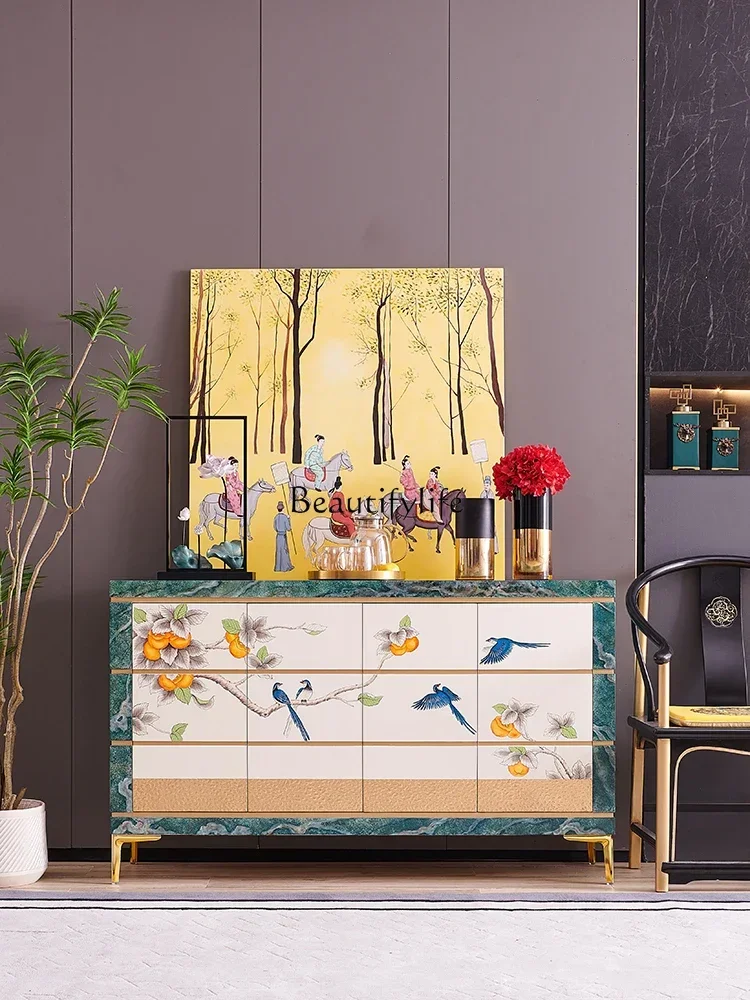 

pg45LLight Luxury French Cream Style Cabinet New Chinese Painted Decorative Hallway Locker