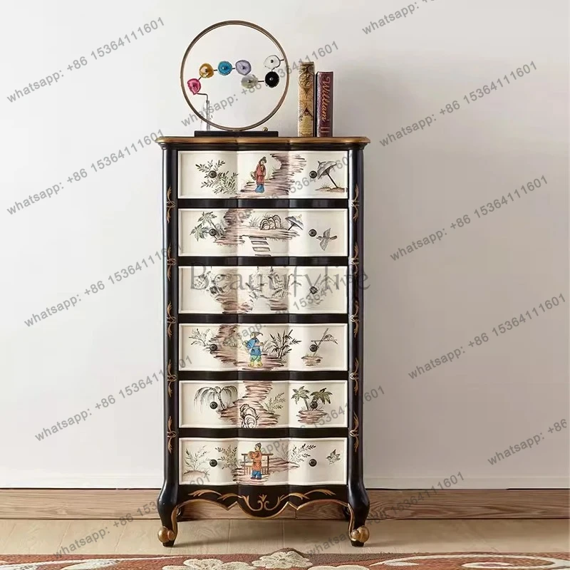 

Декоративный высокий шкаф-тумба для спальни и гостиной с ящиками для хранения, расписанный вручную