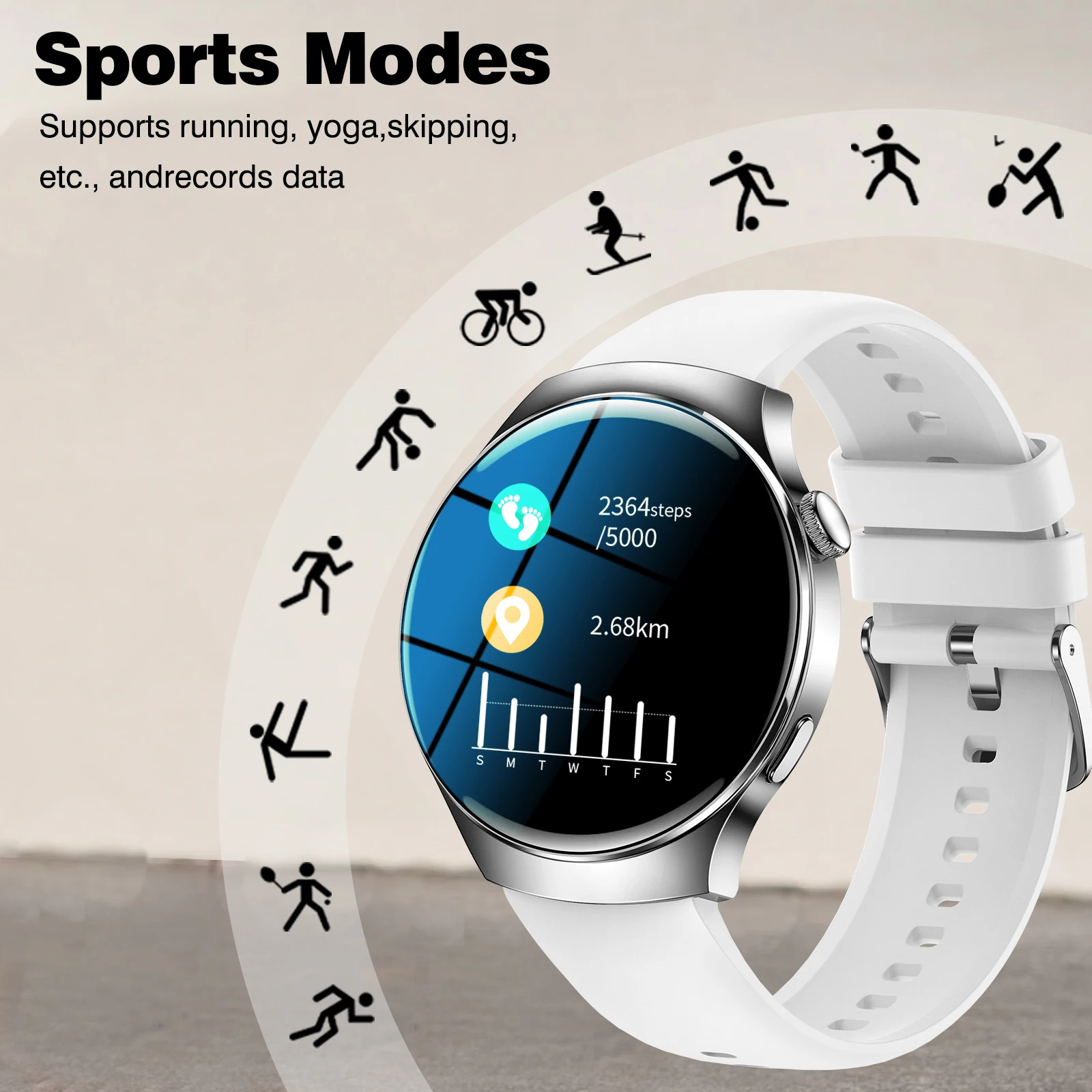 ساعة ذكية، اتصال/اتصال لاسلكي، وضع رياضي متعدد، عرض تنبيه الرسائل، ورق حائط مخصص، شاشة للياقة البدنية، واي فاي متوافق #5