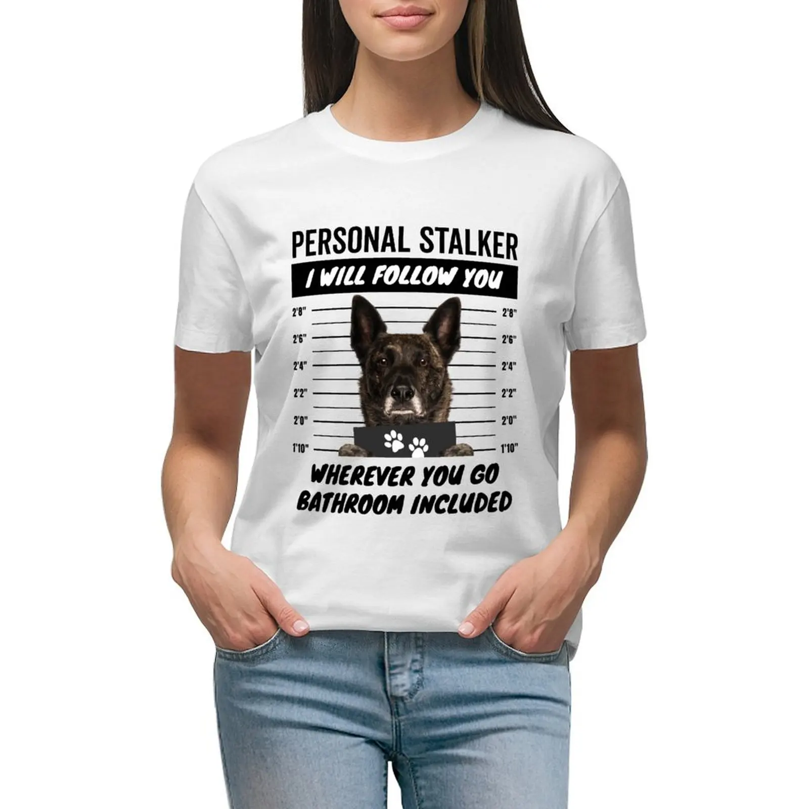 

Personal Stalker Dog – Brindle Dutch Shepherd T-shirt summer top Aesthetic clothing ariat shirts for Women