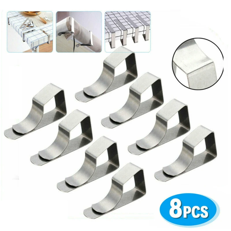 

8Pcs Anti-Slip Tablecloth Clamps Stainless Steel Non-slip Securing Holder Wedding Camping Promenade Table Cloth Cover Fix Clips