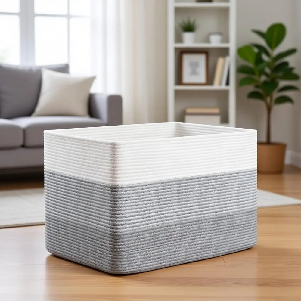 

Большая корзина из хлопкового каната для хранения, для детской и гостиной комнат - 25x16x16 дюймов, градиентный серый цвет