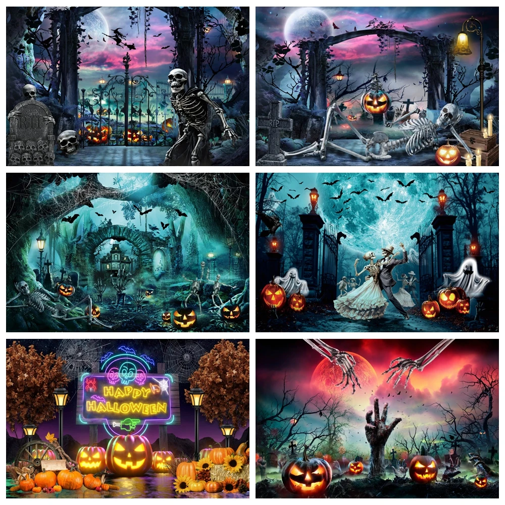 

Halloween Backdrop for Photography Horror Night Moon Forest Castle Scary Pumpkin Witch Cemetery Kids Portrait Photo Background