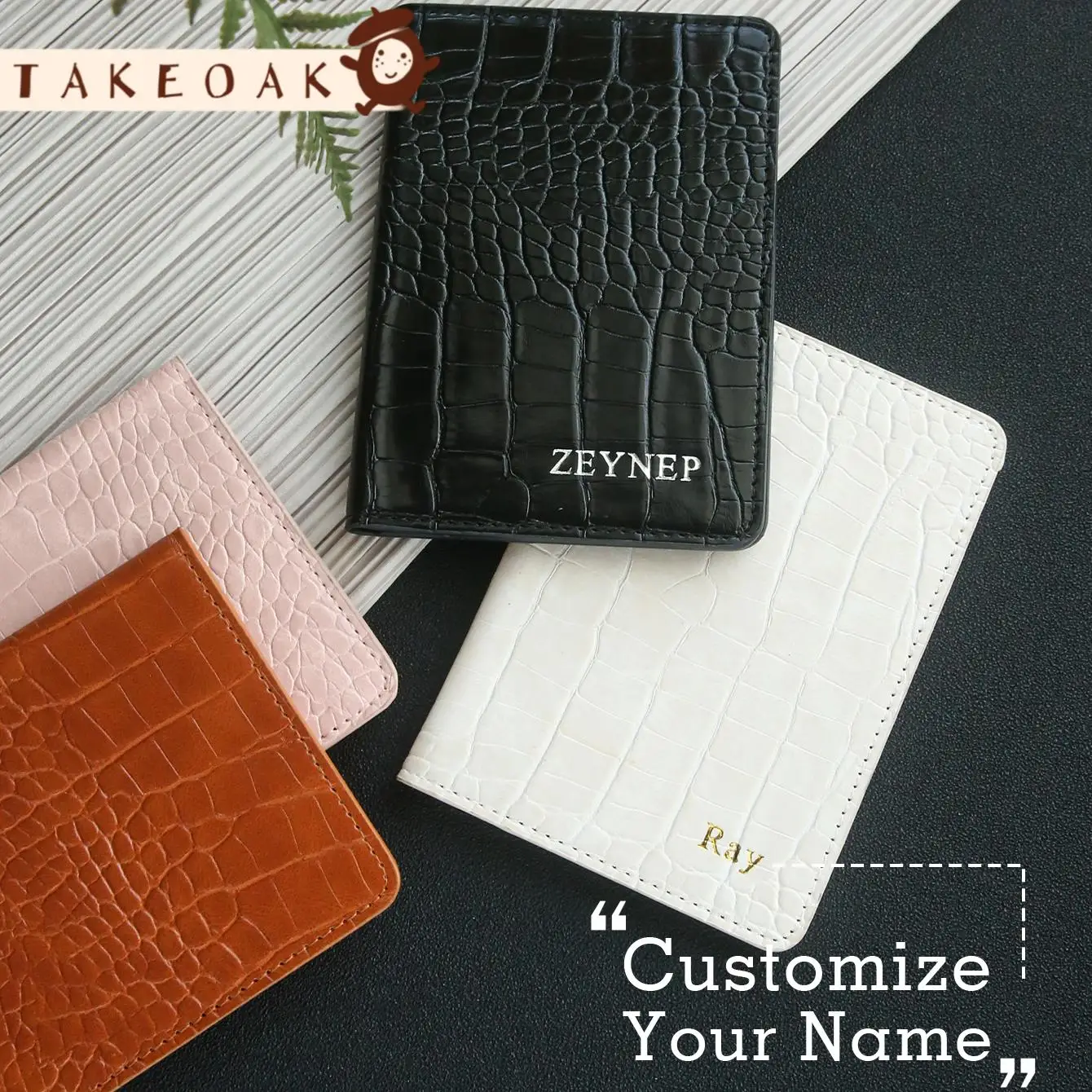 Custom Name Crocodile Pattern Passport Cover Personalized Faux Leather Travel Passport Holder Slim Wallet