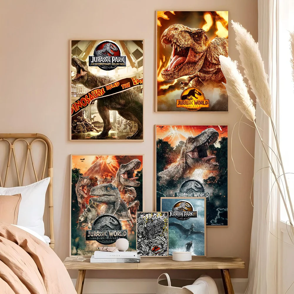 

Jurassic Park Dinosaur World Whitepaper Poster Retro Kraft Paper Sticker DIY Room Bar Cafe Vintage Decorative Painting