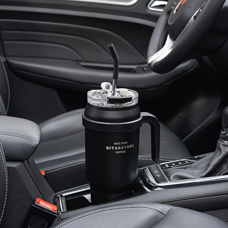 1 قطعة ترمس من الفولاذ المقاوم للصدأ كوب 1450 مللي قدرة الرياضة في الهواء الطلق اللياقة البدنية وعاء شرب مزدوج سيارة كوب بوليون الجليد مع القش