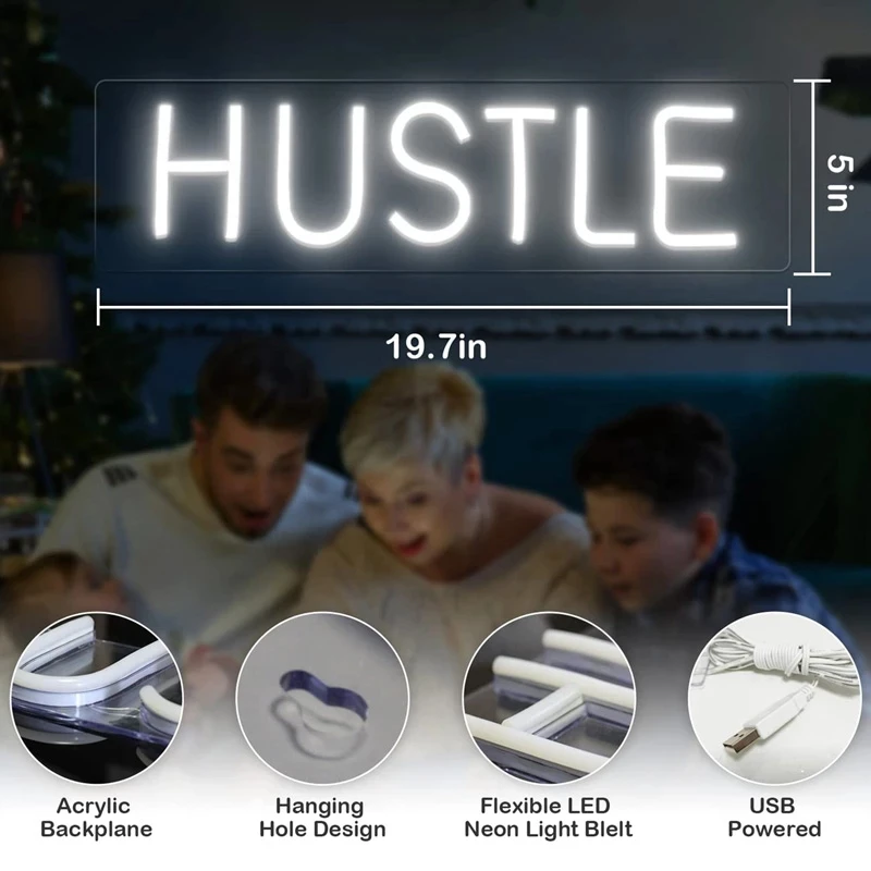 HUSTLE LED Tanda Neon untuk Dinding Rumah Ruang Tamu Pesta Liburan Dekorasi Tanda Neon untuk Hadiah Liburan Gril Dekorasi Lampu Malam Neon