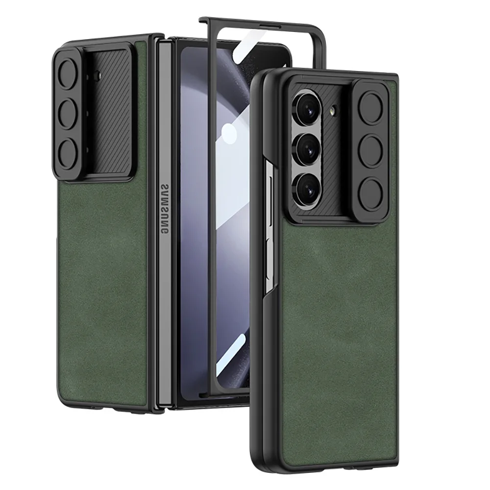 

Luxury PU Leather Hard PC Phone Cover for Samsung Galaxy Z Fold 6 Case with Screen Protector Camera Protection for Fold 6
