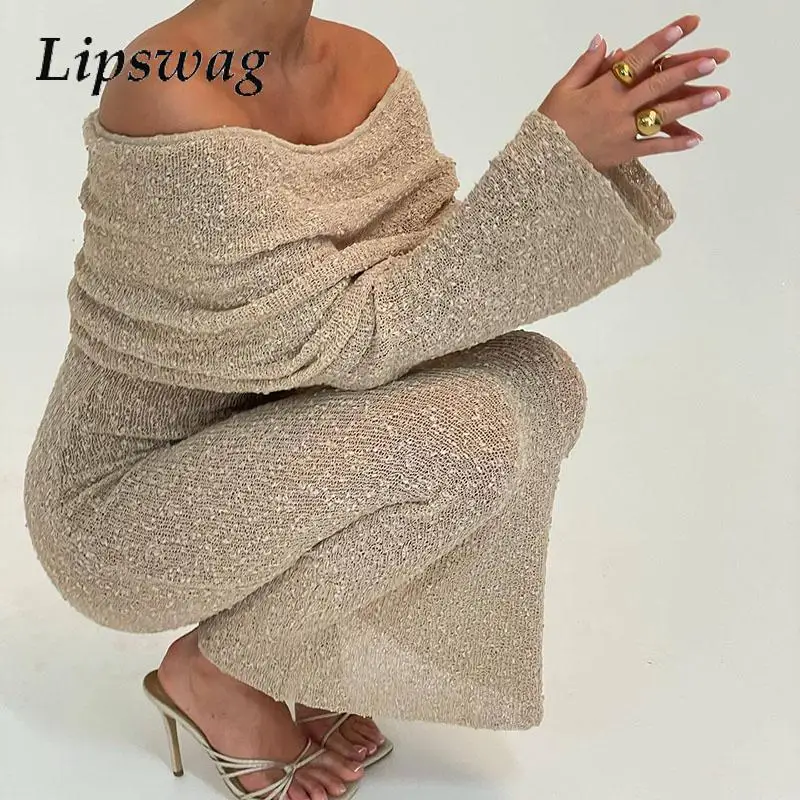 Women One Shoulder Shawl Party Dress Sexy Bodycon Long Sleeve Knitted Winter Dress Elegant Autumn Solid Bag Hip Long Dress 2024