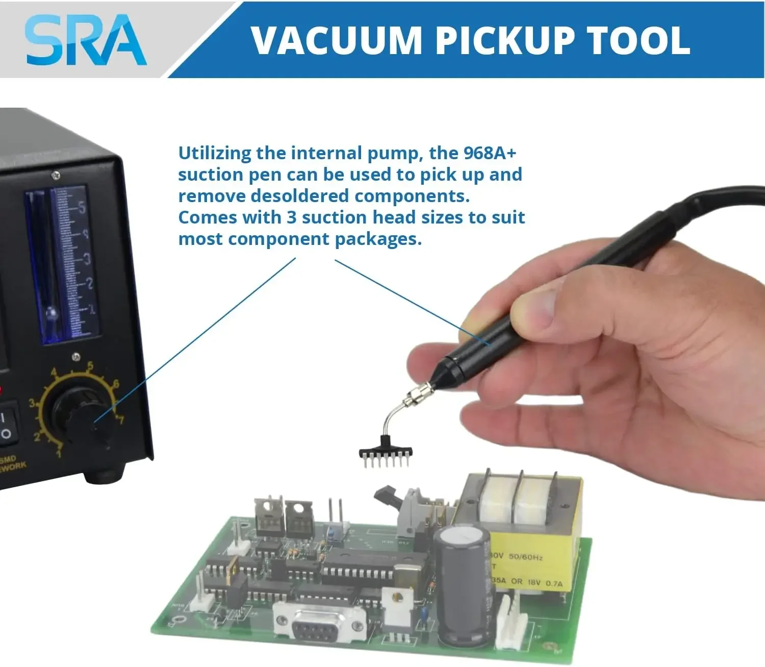 968A+ Professional SMD Digital Hot Air Rework Station with a Soldering Iron and Vacuum Pickup