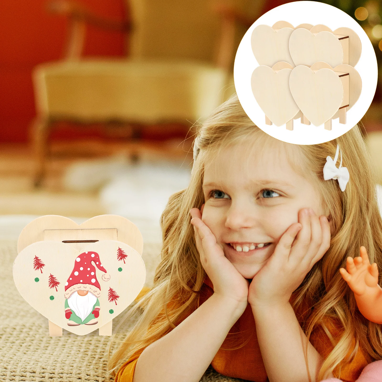 

Vaguelly 4Pcs Wooden Piggy Bank Kids Craft Kit Christmas Toy Storage Box Handmade Children Gift Tool Set