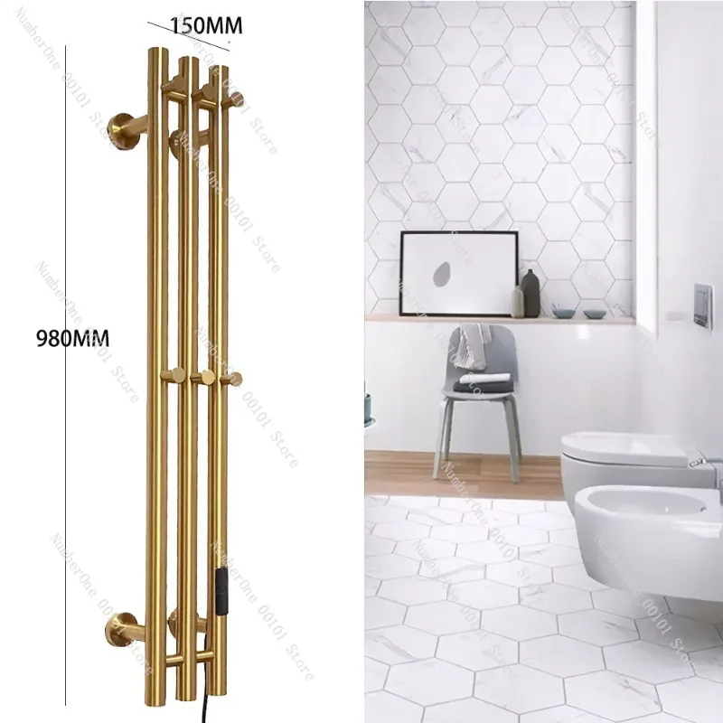 Smart Electric Towel Rack Carbon Fiber Heated Bar with Hook Stainless Steel Vertical Timer Constant Temperature