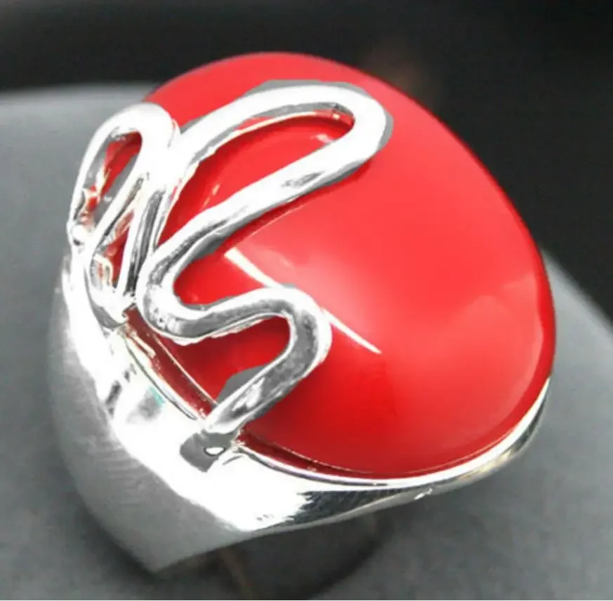 

Fashion jewelry 17*21mm elegant man&woman RED CORAL 925 STERLING SILVER LUCKY RINCH RING SIZE 8/9/10 -Bride