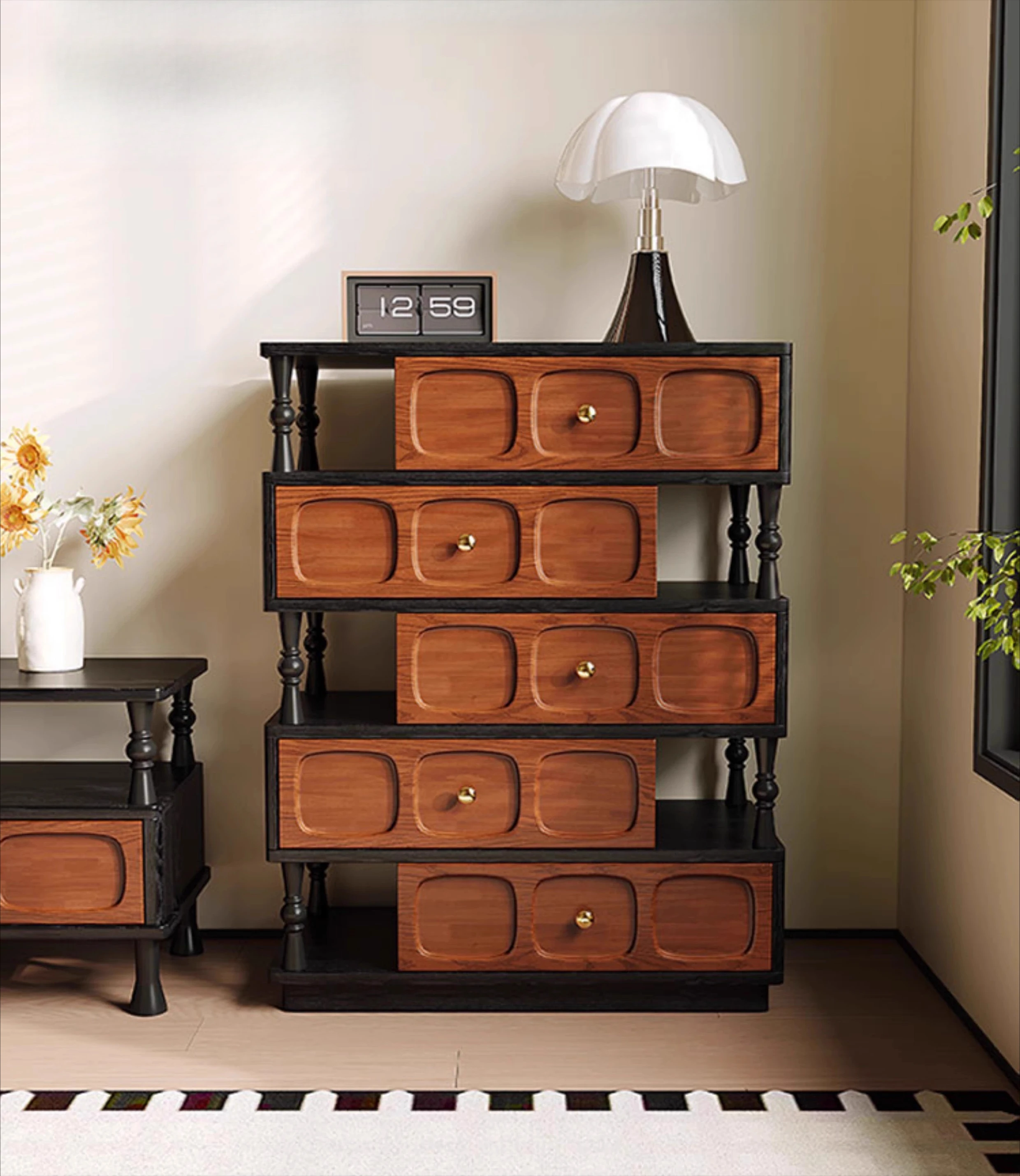 

French retro solid wood home bedroom storage cabinet living room wall chest of drawers