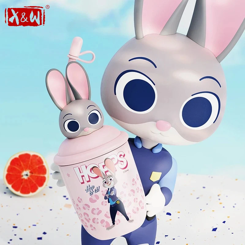 X&W Disney Kinder-Thermosbecher, 316 Edelstahl, Cartoon-Isolierbecher mit Strohhalm, tragbar, hält Kalt und Heiß, Tasse, Geschenke für Mädchen
